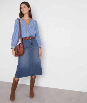 Picture of LARSSA MARLED BLUE EMBROIDERED COTTON BLOUSE